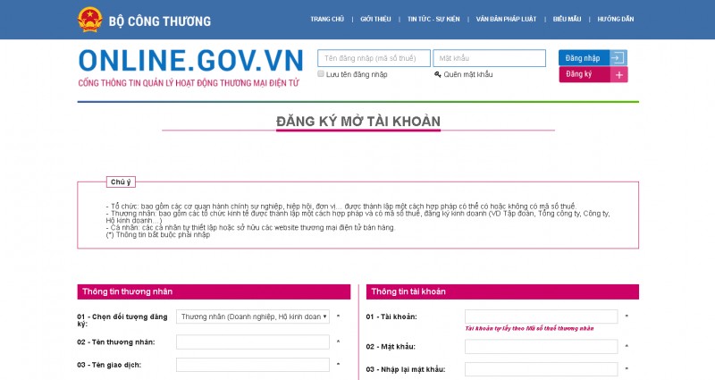 Đăng ký website với bộ công thương